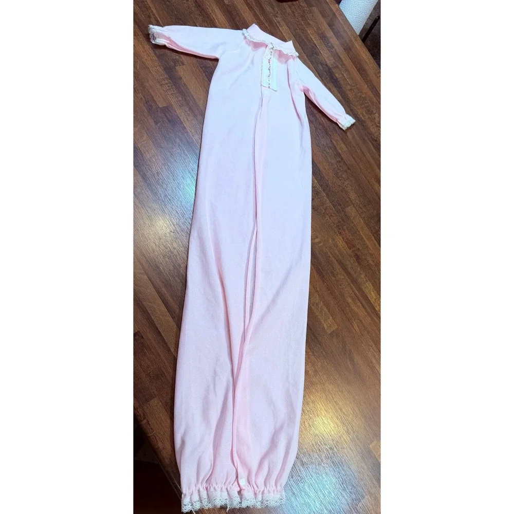 Rare Vintage 70s/ 80s newborn girls sleep sack. Lace trim and embroidered flower